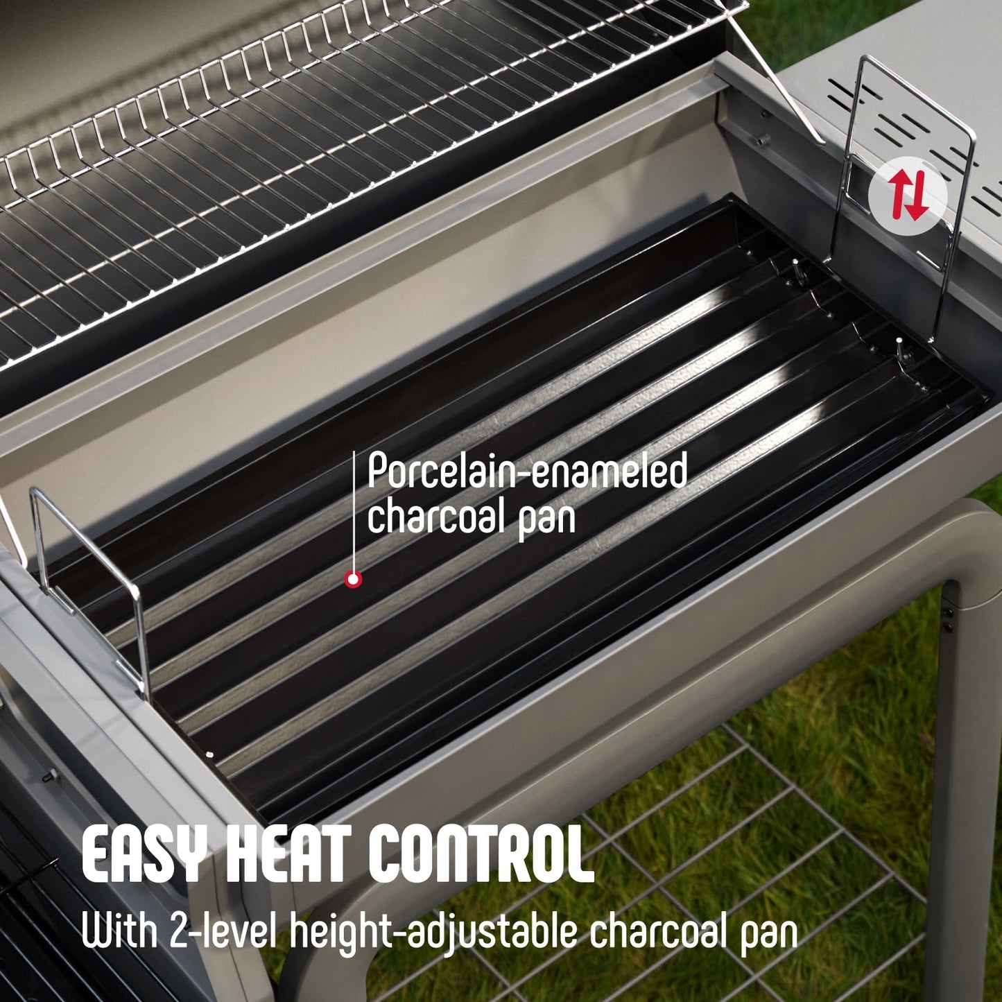 Charcoal Grill with Offset Smoker Grill and Side Table, 30-In Heavy-Duty BBQ Grill, Black