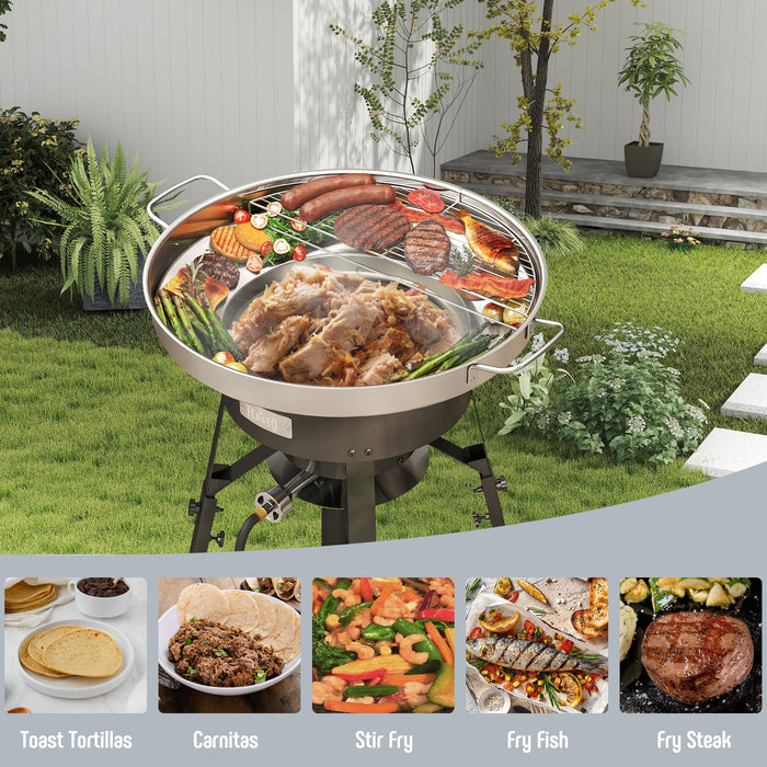 23" Stainless Steel Concave Comal Set, Discada Disc Cooker with 54,000BTU Paella Burner