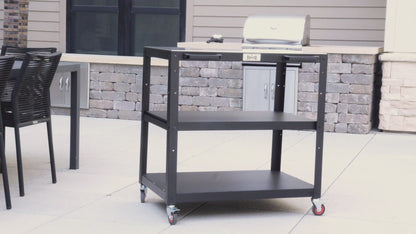 Feasto 3-Shelf Outdoor Steel Table Cart 35.4” x 24” Stainless Steel Table Top Movable Commercial Food Prep Pizza Prep Worktable Outdoor Kitchen Island