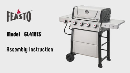 4-Burner Propane Gas Grill with Side Burner and Porcelain-Enamel Cast Iron Grates for Patio Garden Barbecue,48000 BTU Outdoor Grill for Outdoor Cooking, Silver