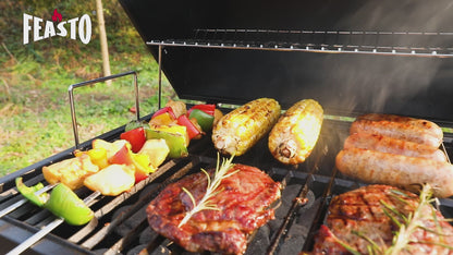 FEASTO Portable Charcoal Grill with Two Silicone Holding Handles Tabletop grilling with 354 Square Inches Cooking Area  Convenient for outdoor Camping and Picnic Black L26.8’’x W20’’x H21.3’’