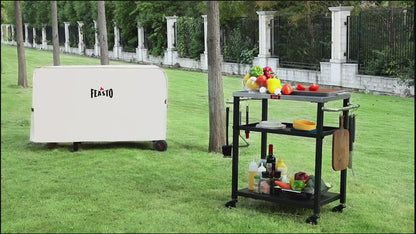 FEASTO Rolling 3-tier Adjustable Outdoor Pizza Oven Table and Food Prep Cart Table Home and Outdoor Multifunctional Stainless Steel Table Top Worktable on Four Wheels L34’’x W16.1’’x H33’’