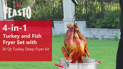 Feasto 22701A 30QT Aluminum Turkey Fryer & Fish Fryer Set  Seafood Boiler Pot 50000 BTU Propane Burner for Outdoor Cooking