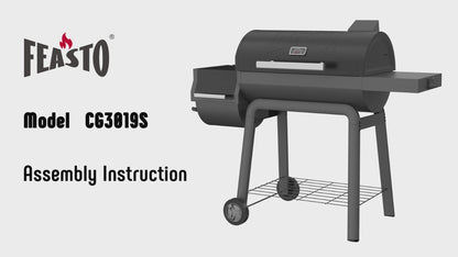 Charcoal Grill with Offset Smoker Grill and Side Table, 30-In Heavy-Duty Outdoor BBQ Grill with 815 Sq. In. Cooking Space for Outdoor Barbecue in Backyard, Patio and Parties, Black by Feasto