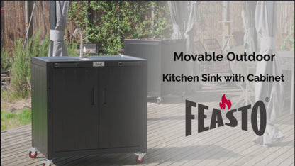 FEASTO Freestanding Sink Utility Sink with Cabinet 304 Stainless Steel Sink Outdoor Kitchen Sink Outdoor Grill Cart Laundry Room Sink Garage sink L35.4” x W24”