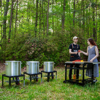 FEASTO 80QT Aluminum Boil Kit with Basket Perfect for Seafood Boiling and Steaming Outdoor Propane Gas Cooker with Adjustable 0-10 PSI Regulator Non-Assembly Frame Stand