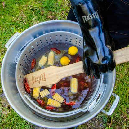 FEASTO 80QT Aluminum Boil Kit with Basket Perfect for Seafood Boiling and Steaming Outdoor Propane Gas Cooker with Adjustable 0-10 PSI Regulator Non-Assembly Frame Stand