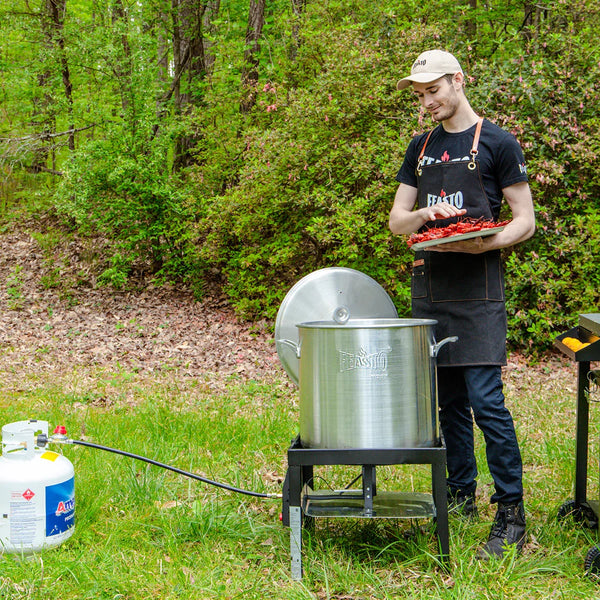 100QT Aluminum Boil Kit with Basket Perfect for Seafood Boiling, Non-Assembly Frame Stand
