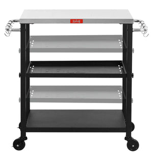 Rolling 3-tier Adjustable Outdoor Pizza Oven Table,Stainless Steel Table Top Worktable