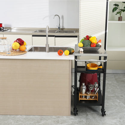 FEASTO Rolling 3-tier Adjustable Outdoor Pizza Oven Table and Food Prep Cart Table Home and Outdoor Multifunctional Stainless Steel Table Top Worktable on Four Wheels L34’’x W16.1’’x H33’’