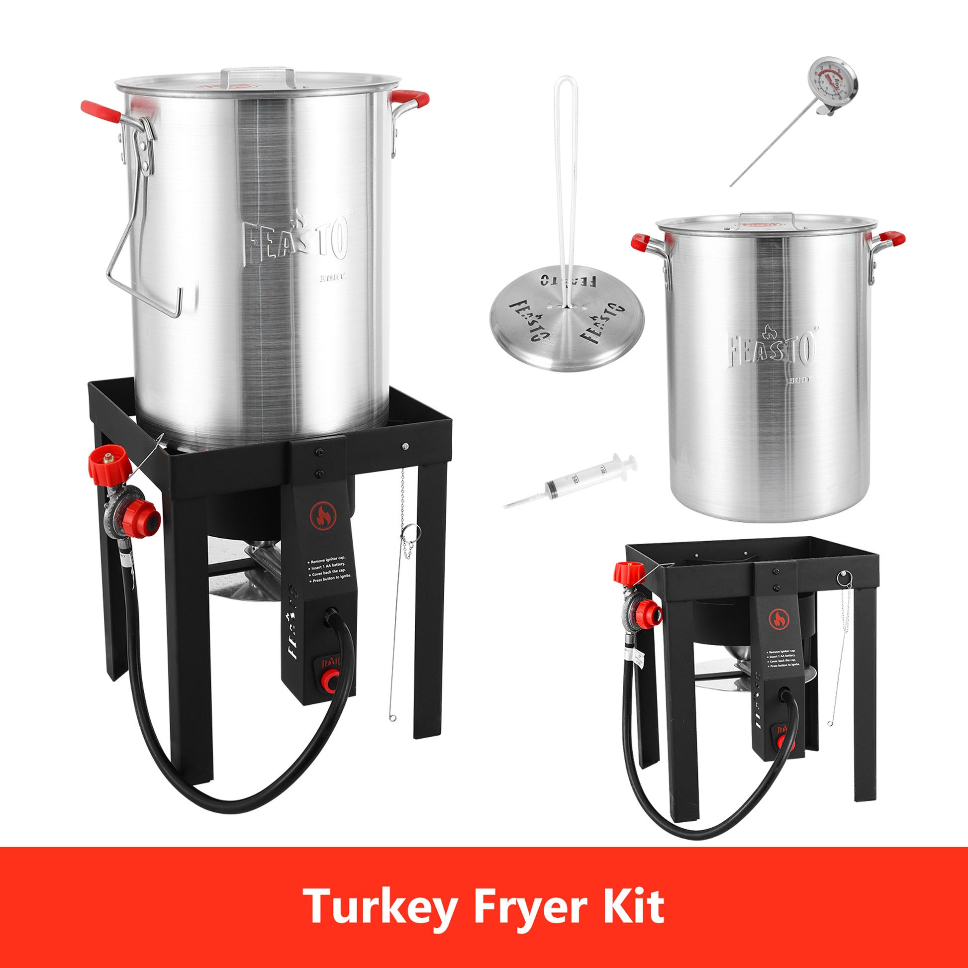 30 QT Turkey Fryer Pot with Drain Valve, Lid, & Turkey Rack