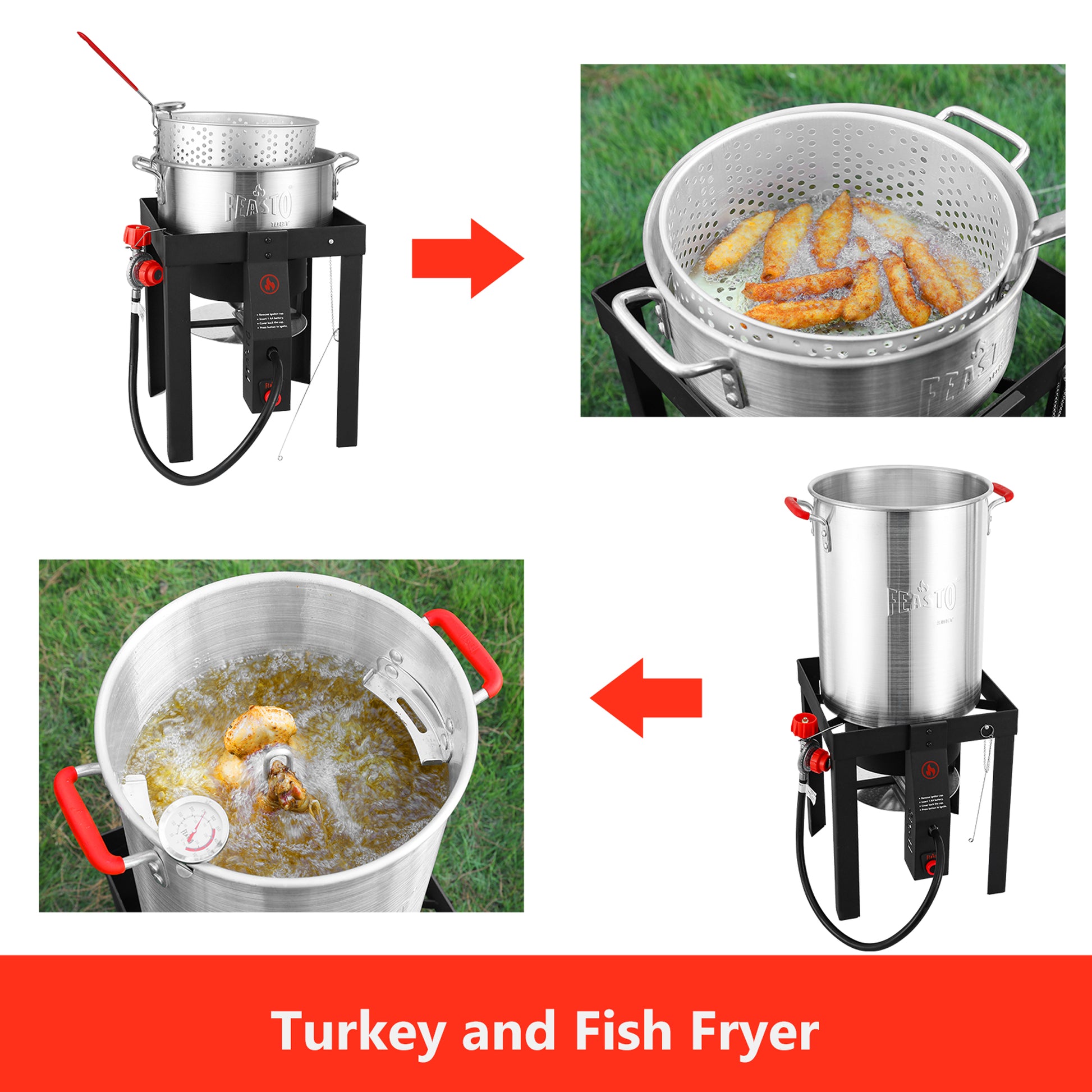 FEASTO 4 in 1 Turkey and Fish Fryer Set with 30 Qt & 10 Qt